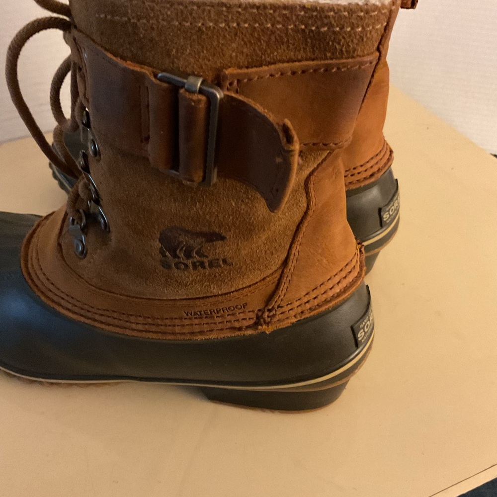 Sorel women chestnut brown suede rubber waterproof duck short boots 9 - Picture 11 of 12